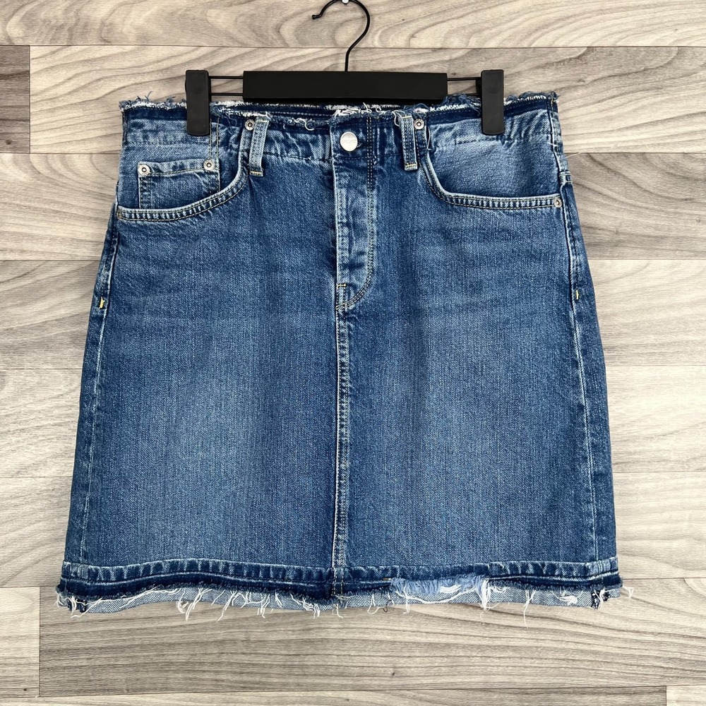 Pepe Jeans Mini Skirt‎ Women's Large Blue Denim Cotton Stretch Raw Hem Classic